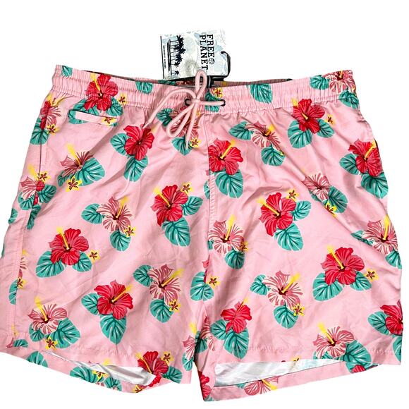 Free Planet Men's 7" Hibiscus Swim Trunks Shorts - Pink - Size XL - $48 - Picture 1 of 7